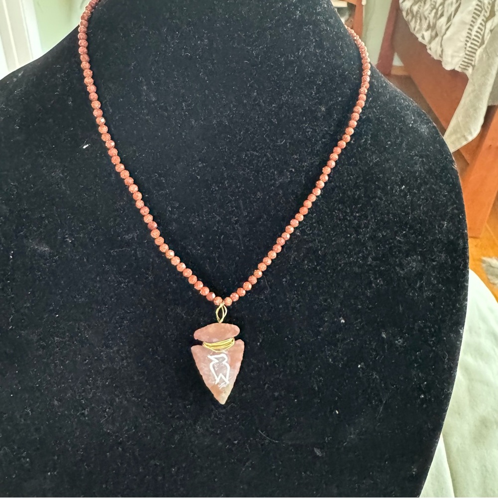 Golstone Beaded Necklace with Arrowhead Pendant